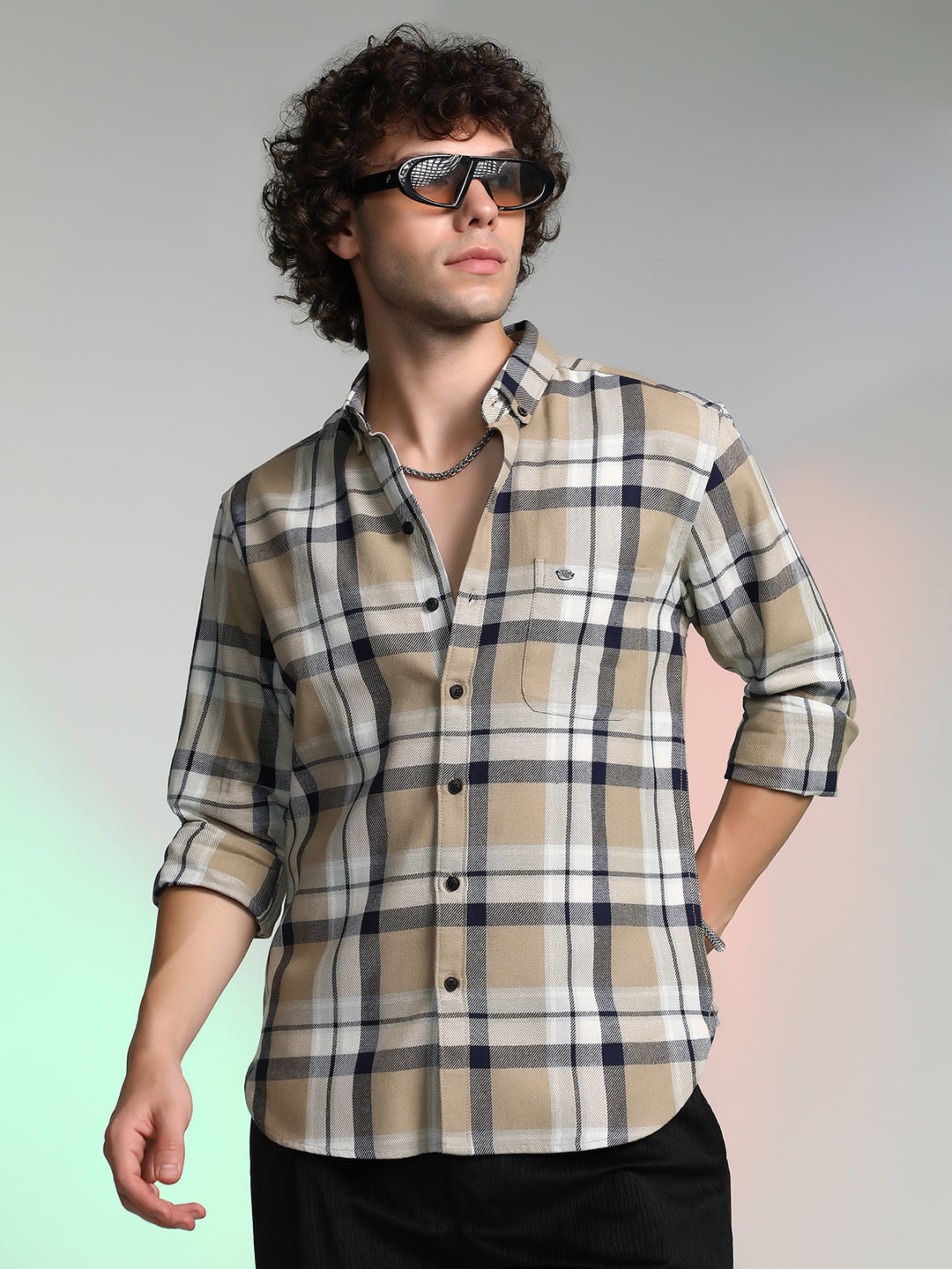 Campus Sutra Shadow-Checkered Shirt