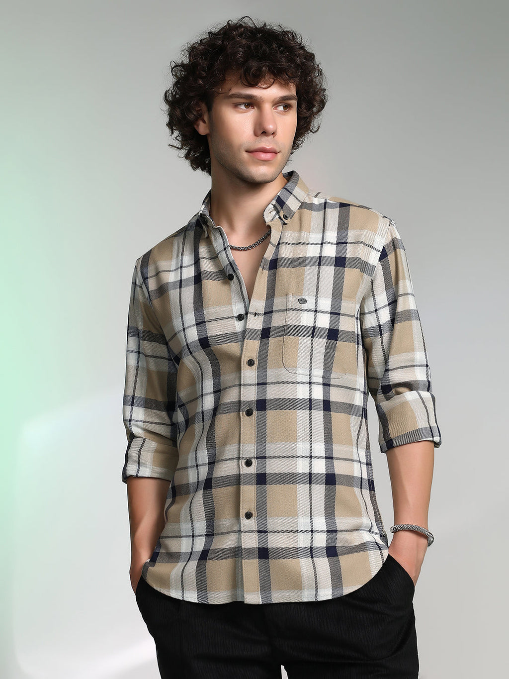 Campus Sutra Shadow-Checkered Shirt