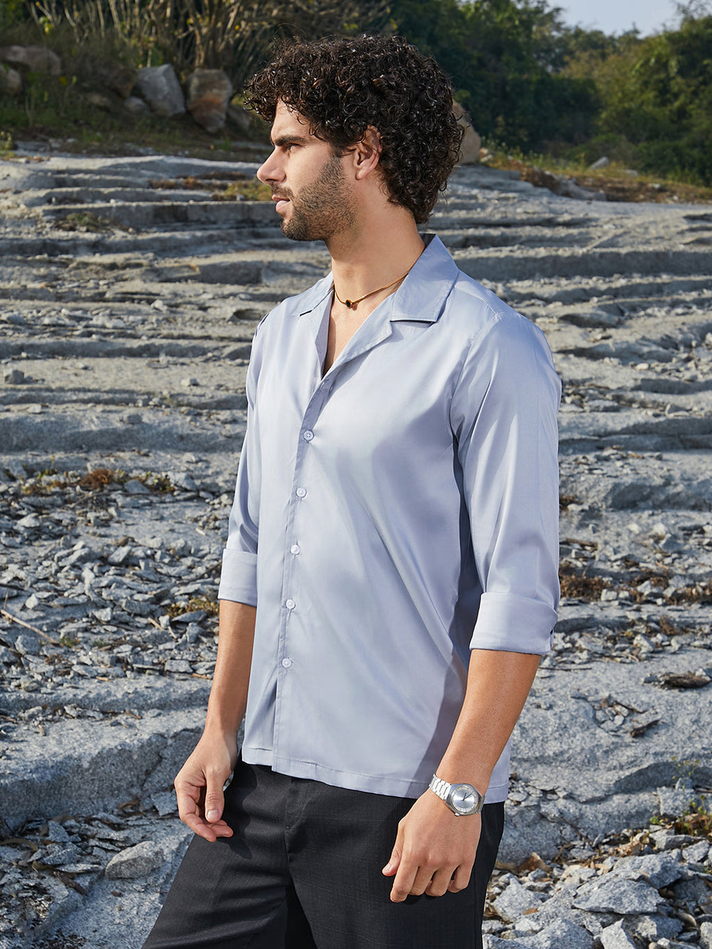 Campus Sutra Solid Cuban Shirt
