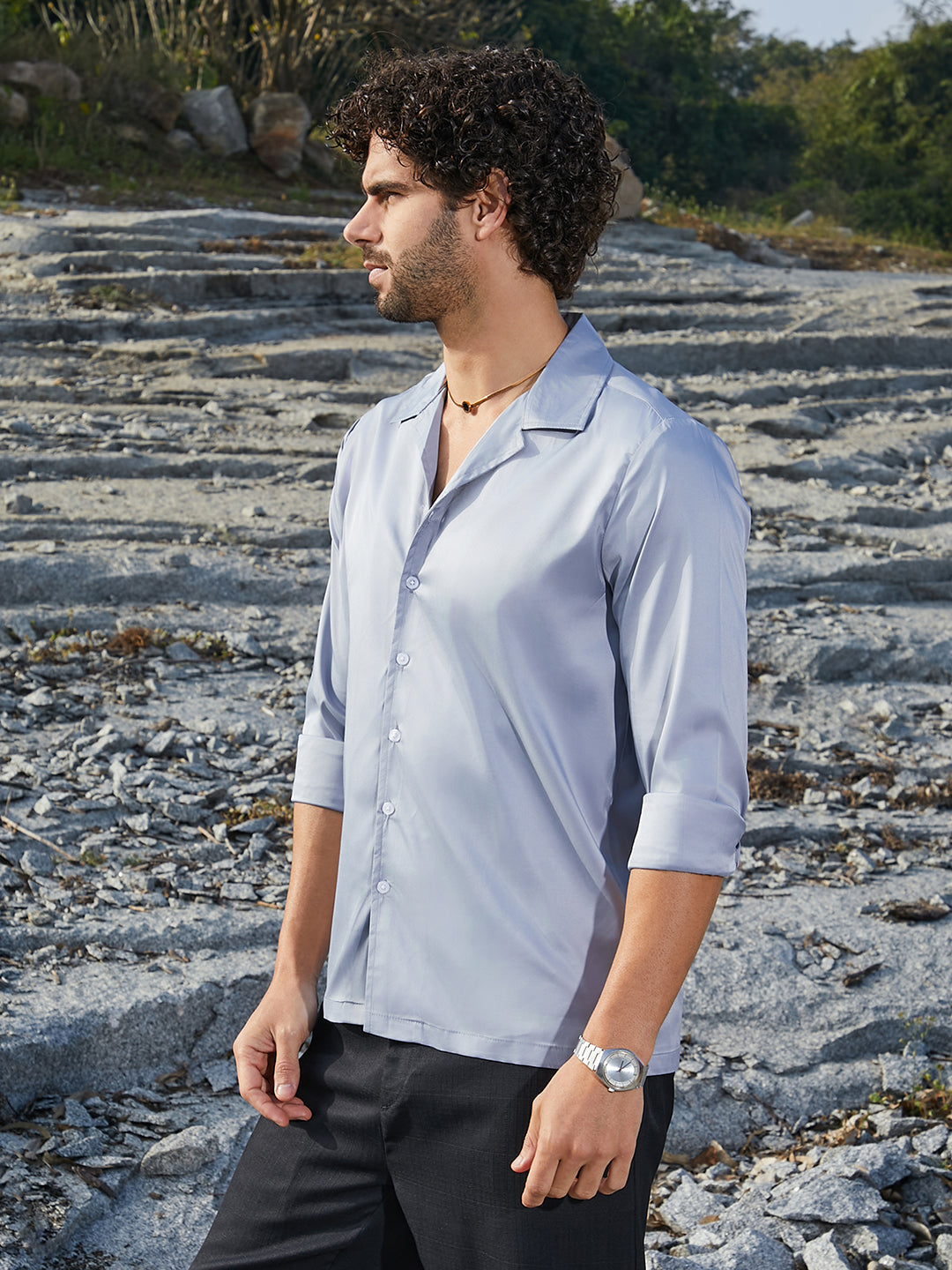 Campus Sutra Solid Cuban Shirt