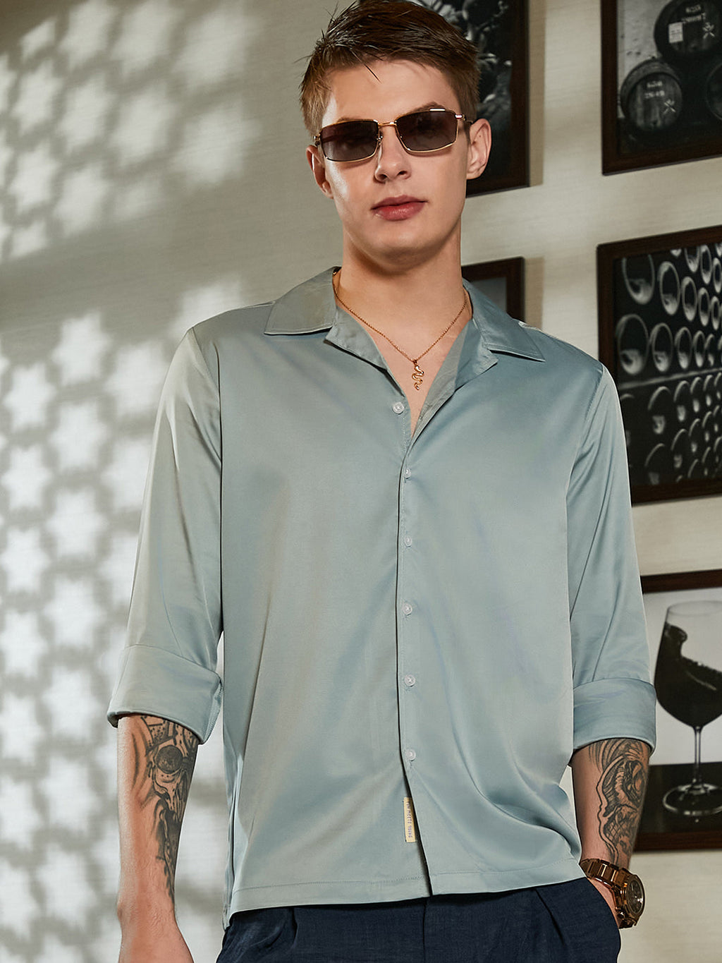 Campus Sutra Solid Cuban Shirt