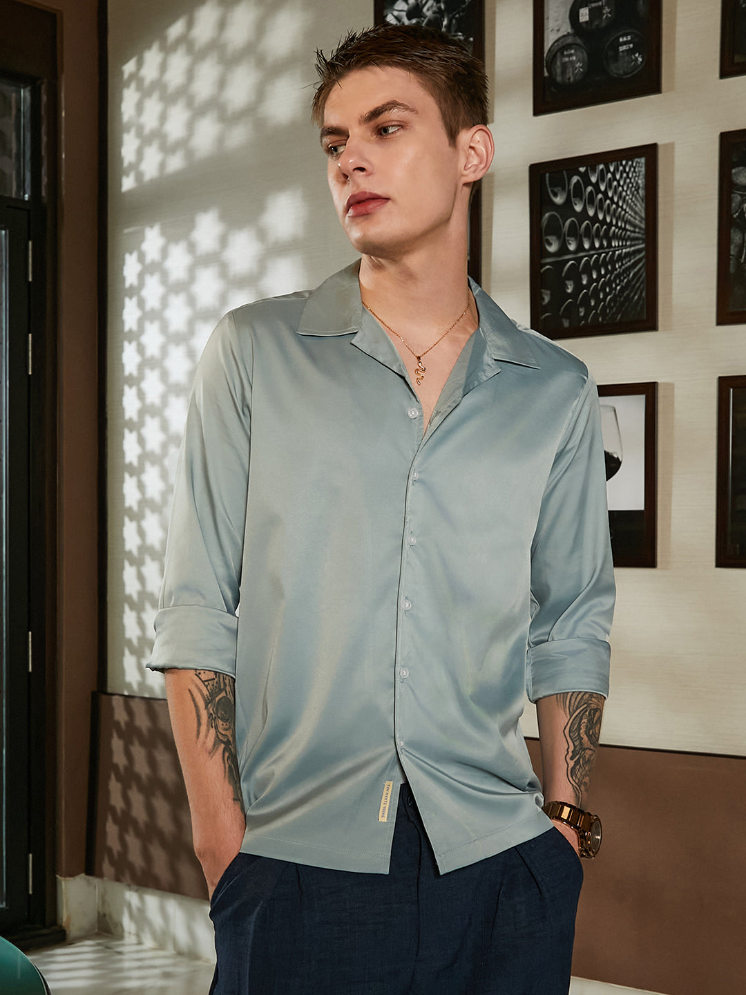 Campus Sutra Solid Cuban Shirt