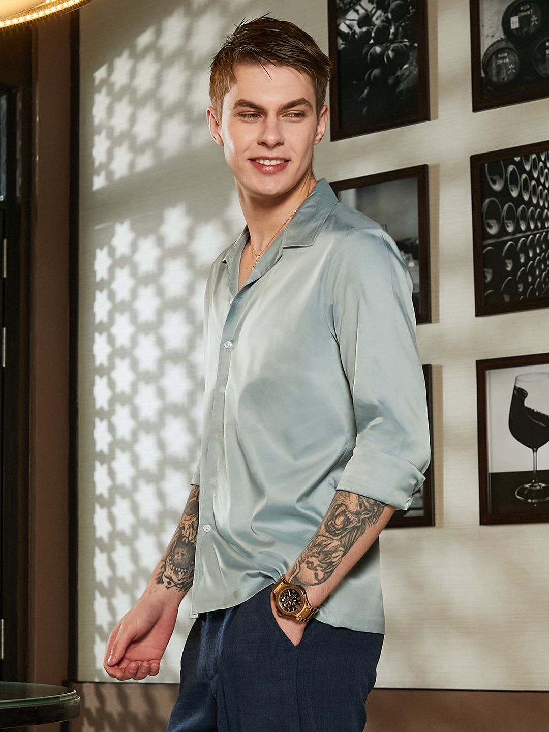 Campus Sutra Solid Cuban Shirt