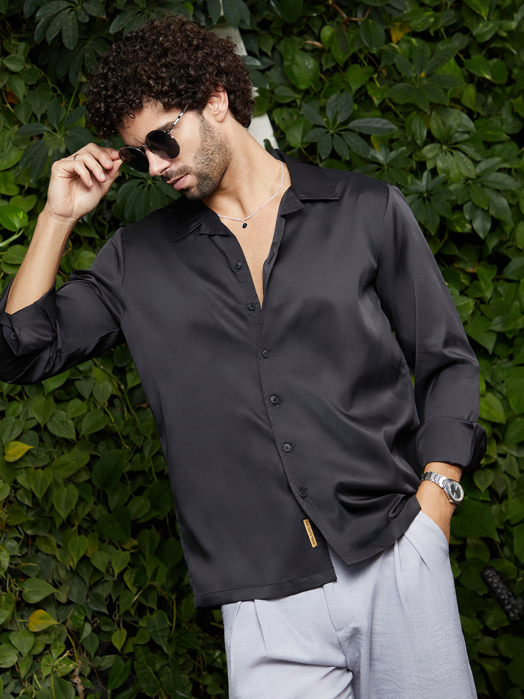 Campus Sutra Solid Cuban Shirt