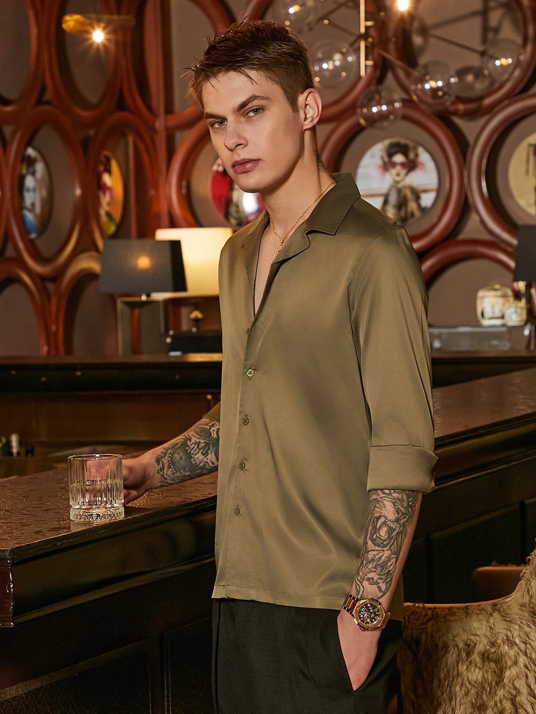 Campus Sutra Solid Cuban Shirt