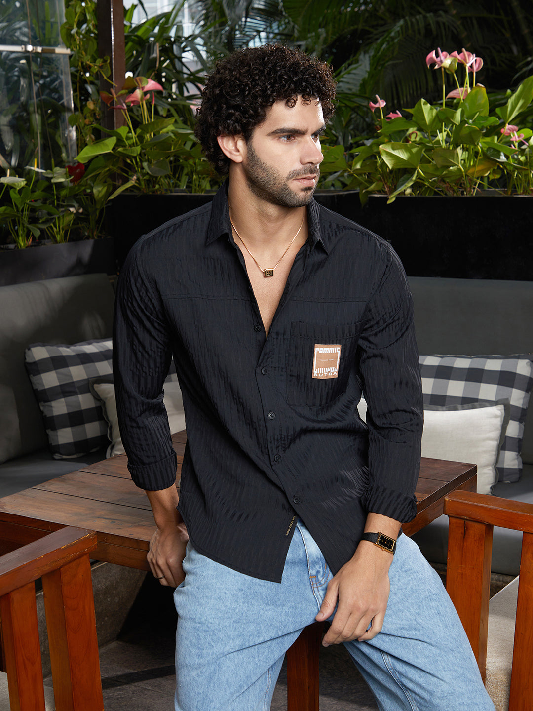 Campus Sutra Panelled -Tactile Shirt