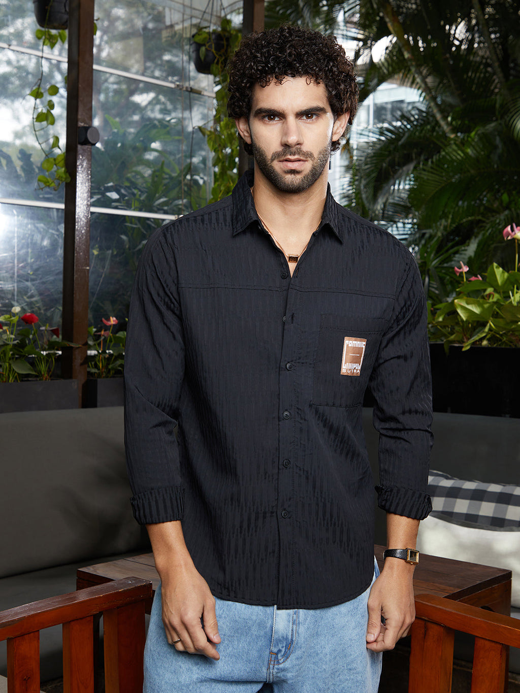 Campus Sutra Panelled -Tactile Shirt