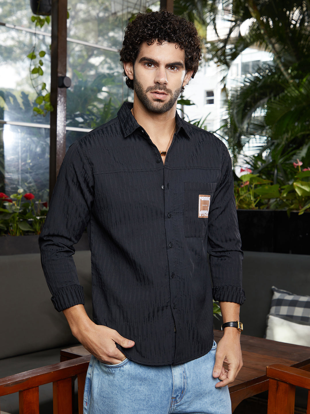 Campus Sutra Panelled -Tactile Shirt