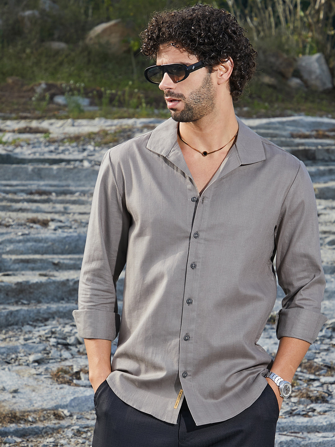 Campus Sutra Solid Casual Shirt