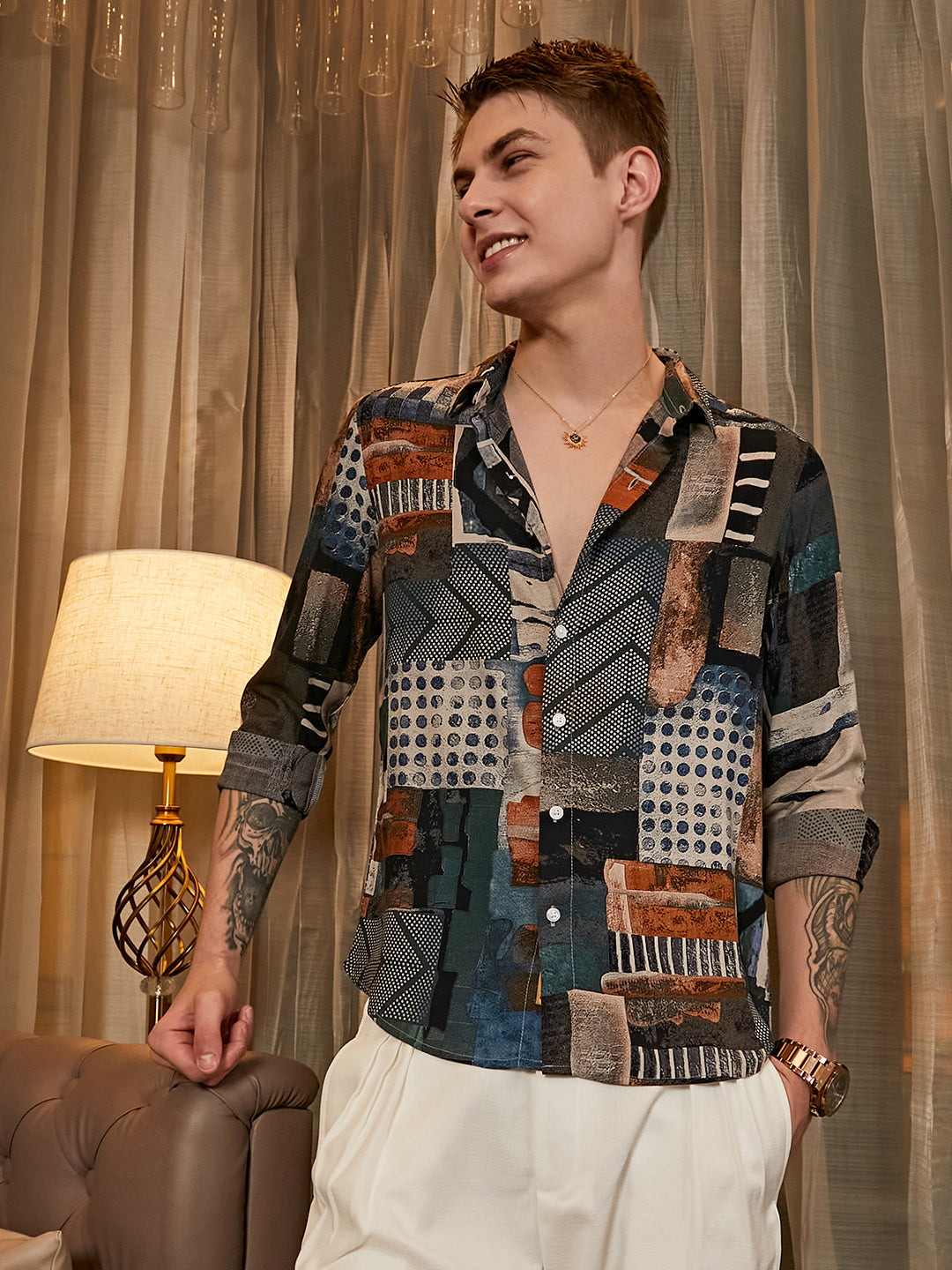 Campus Sutra Earthy-Abstract Shirt
