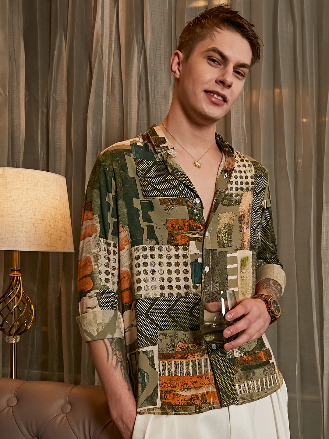Campus Sutra Earthy-Abstract Shirt