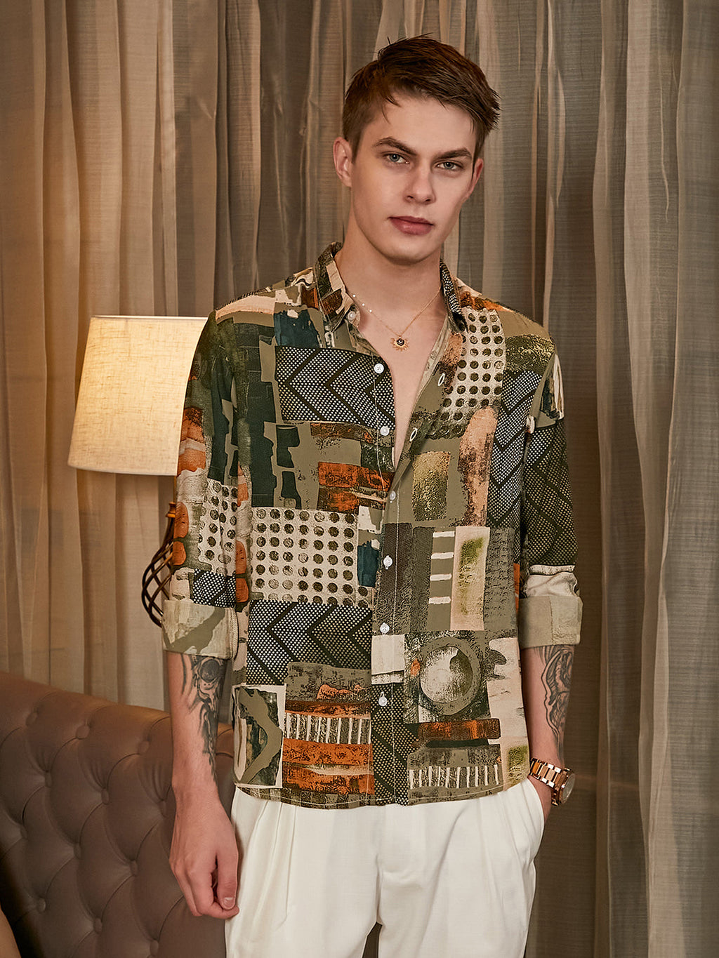 Campus Sutra Earthy-Abstract Shirt