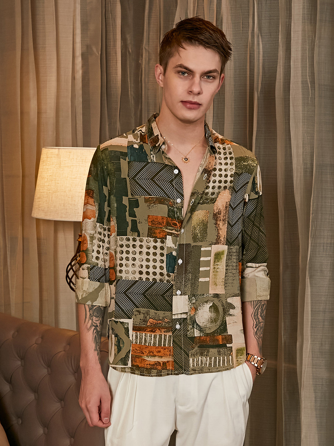 Campus Sutra Earthy-Abstract Shirt