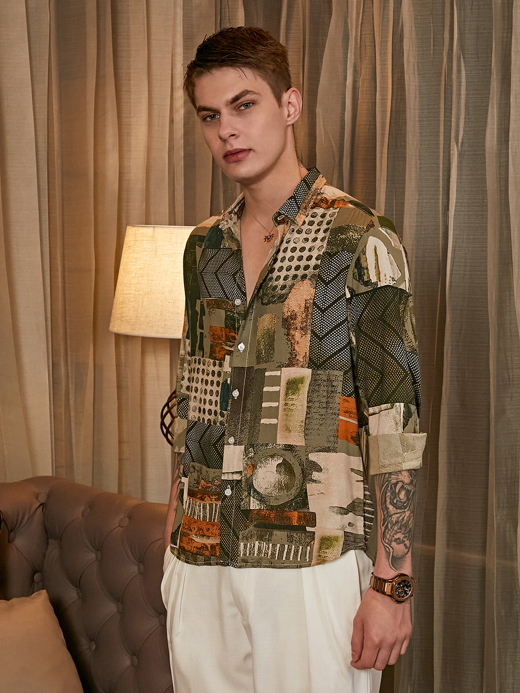 Campus Sutra Earthy-Abstract Shirt
