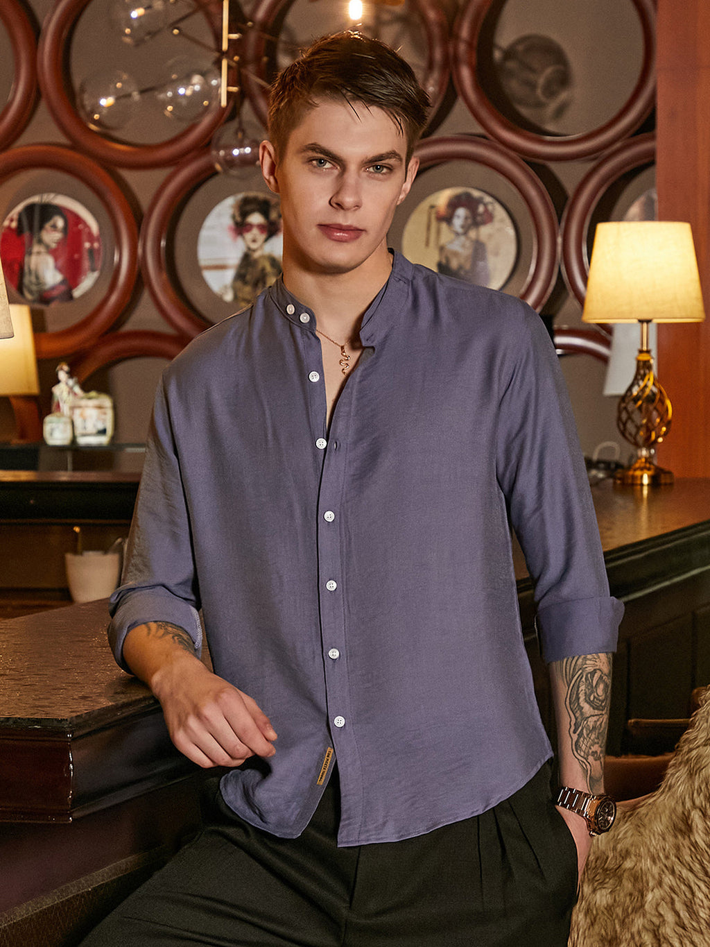 Campus Sutra Breezy Mandarin Shirt