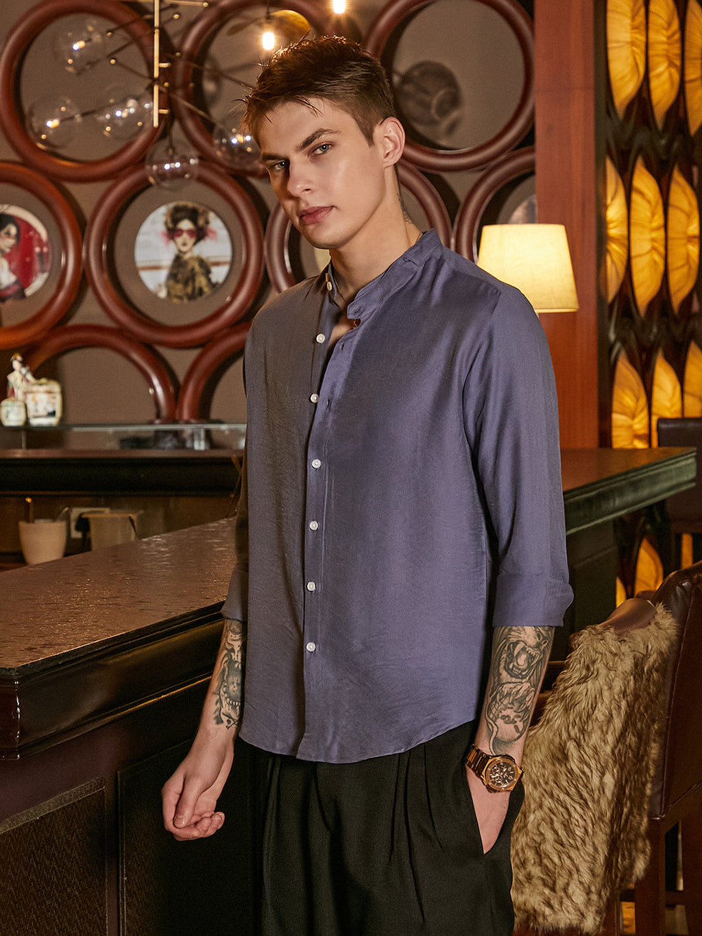Campus Sutra Breezy Mandarin Shirt