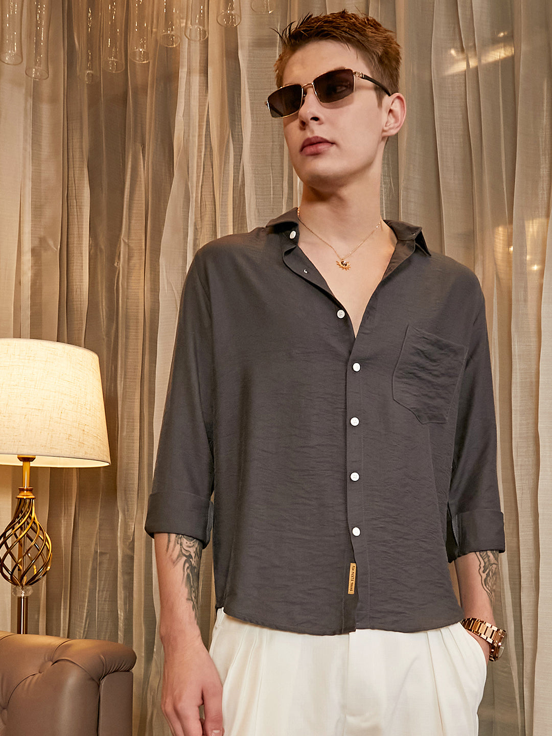 Campus Sutra Breezy Wrinked Relaxed Shirt