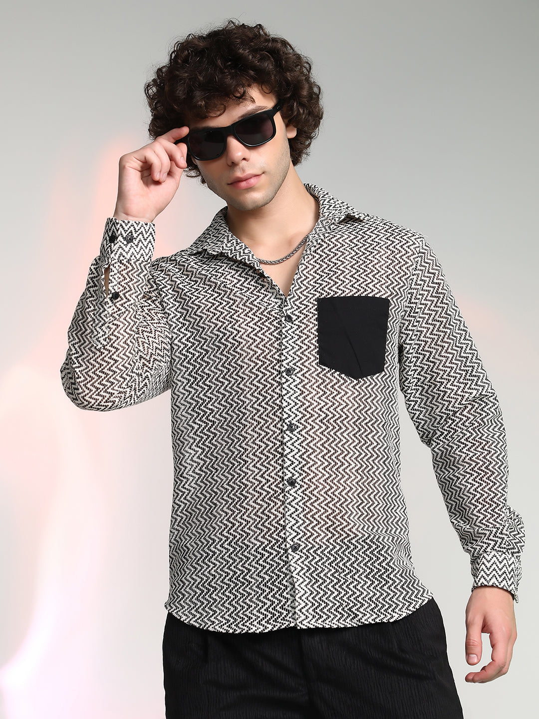 Campus Sutra Zig-Zag Block Shirt