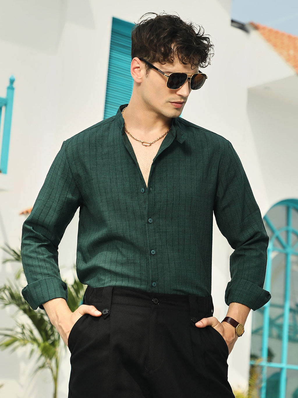 Campus Sutra Pinstriped-Tactile Shirt