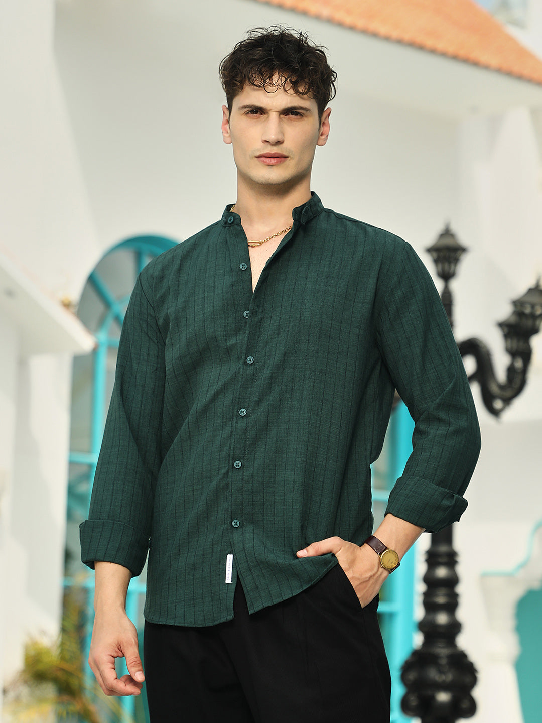 Campus Sutra Pinstriped-Tactile Shirt