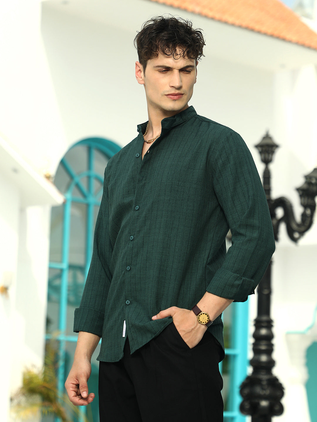 Campus Sutra Pinstriped-Tactile Shirt