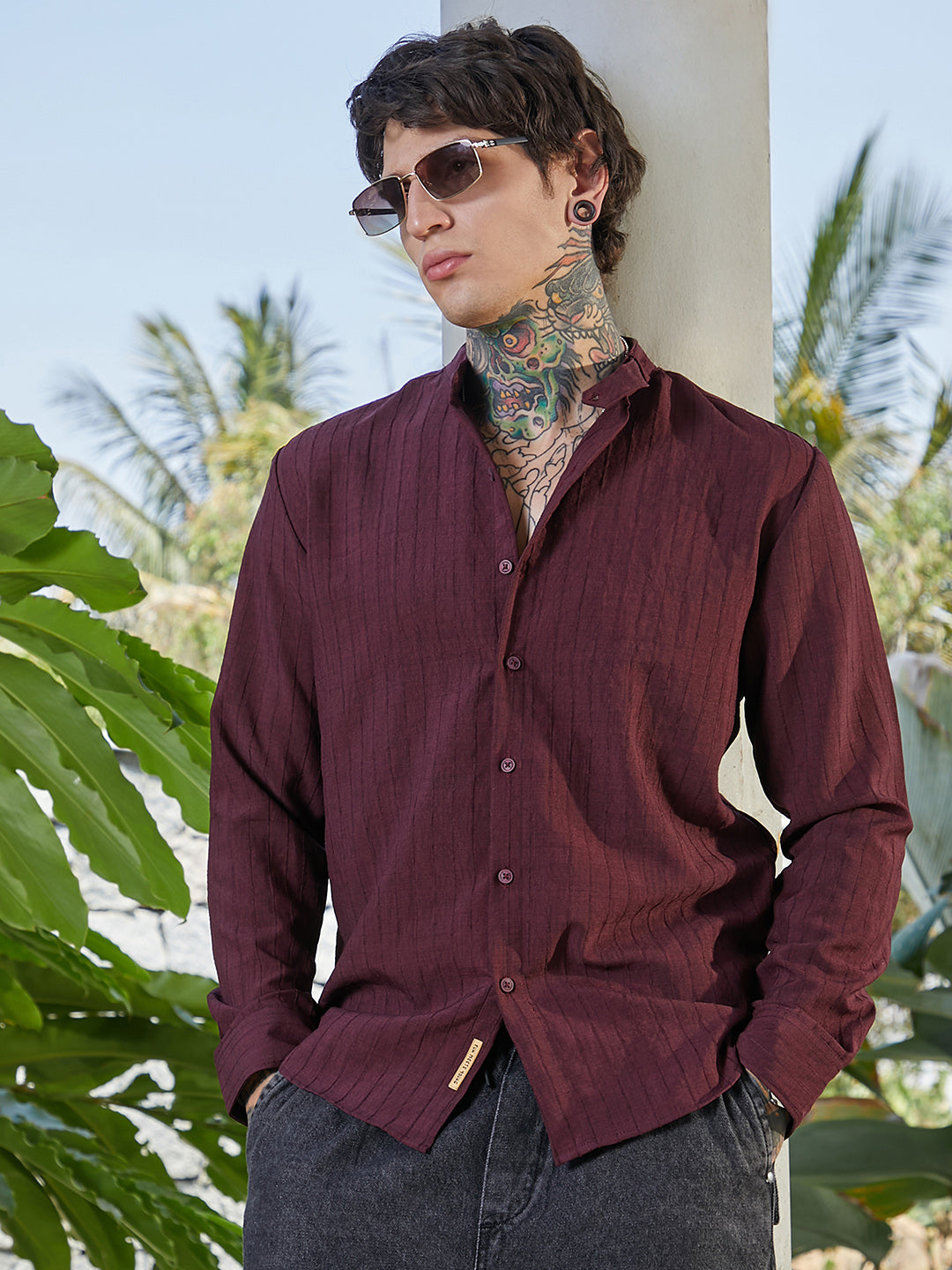 Campus Sutra Pinstriped-Tactile Shirt