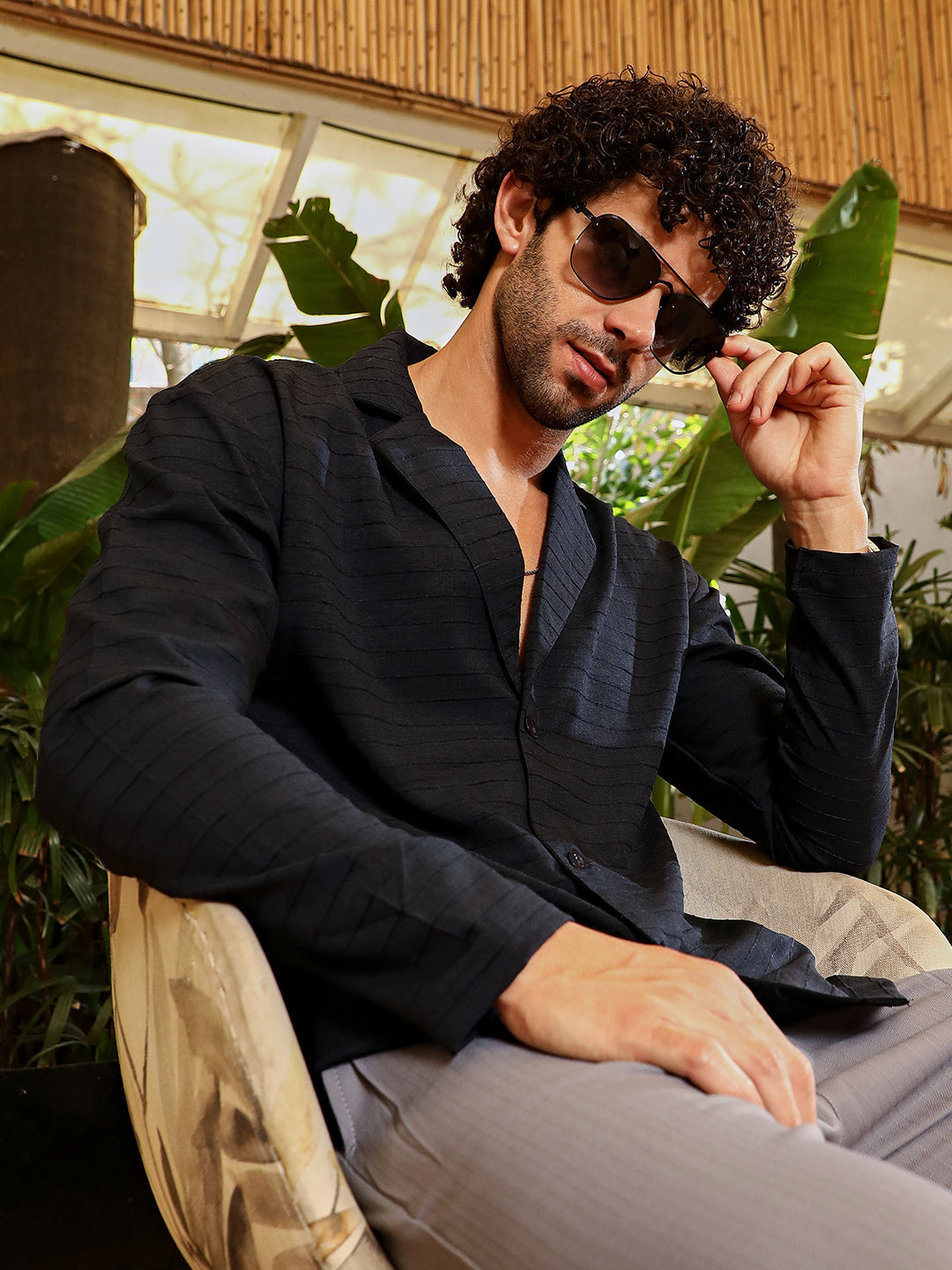 Campus Sutra Striped Cuban Shirt
