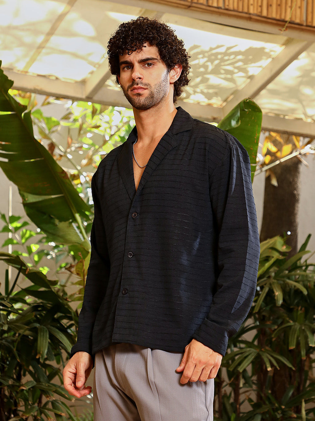 Campus Sutra Striped Cuban Shirt