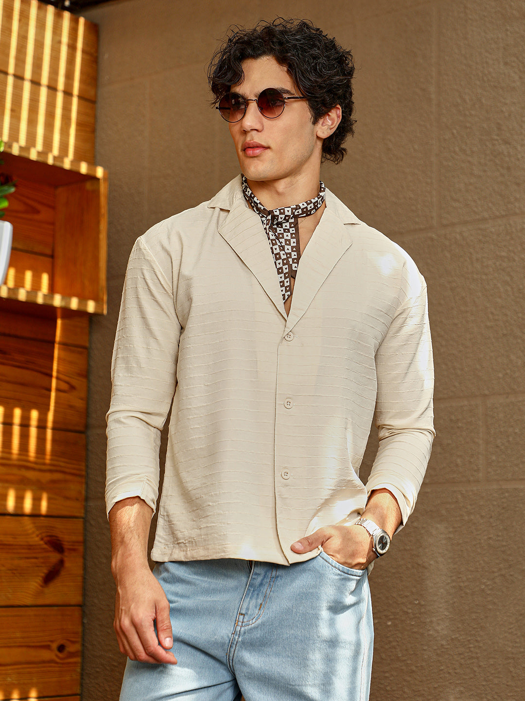 Campus Sutra Striped Cuban Shirt