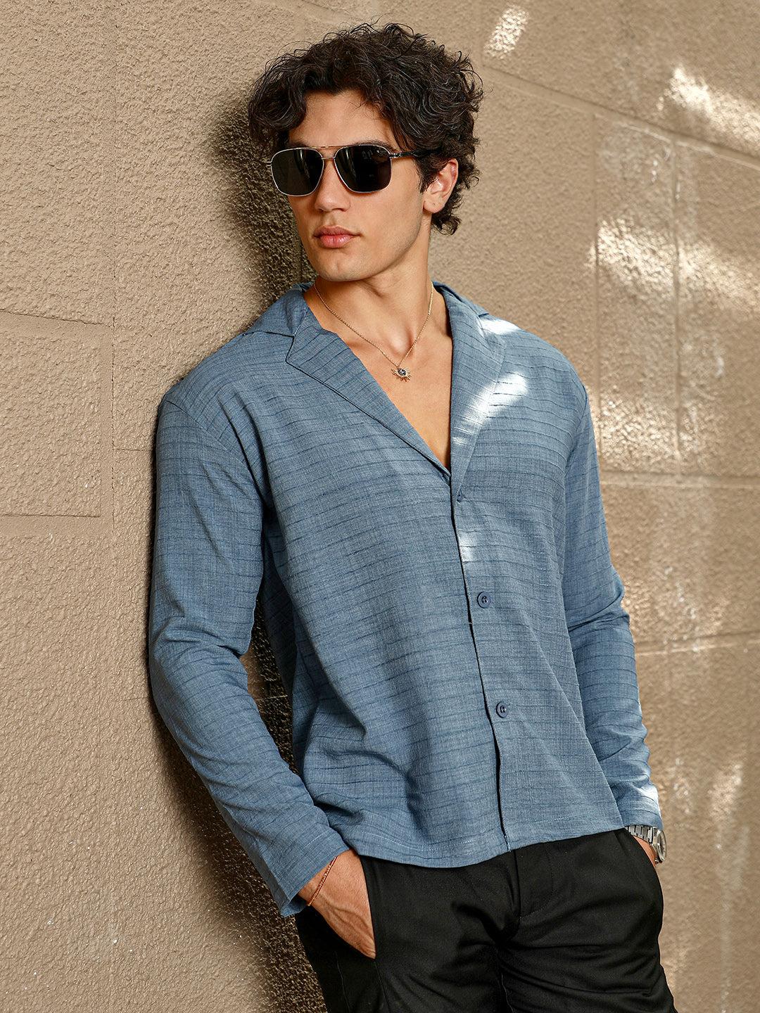Campus Sutra Striped Cuban Shirt