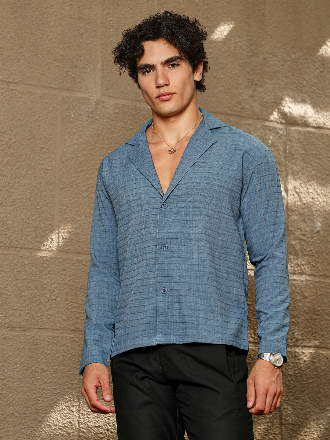 Campus Sutra Striped Cuban Shirt
