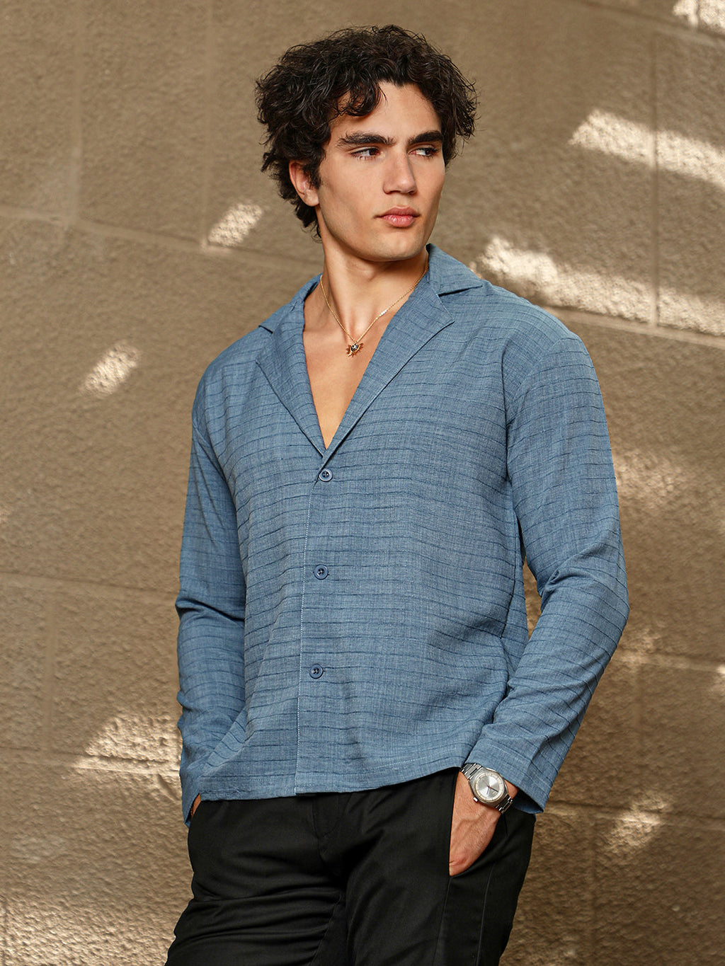 Campus Sutra Striped Cuban Shirt