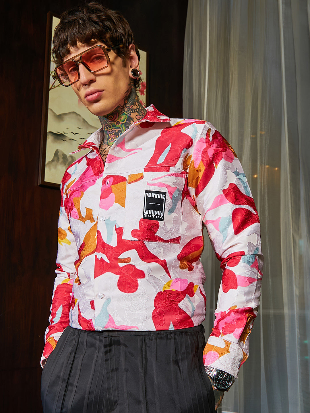 Campus Sutra Floral-Tactile Relaxed Shirt