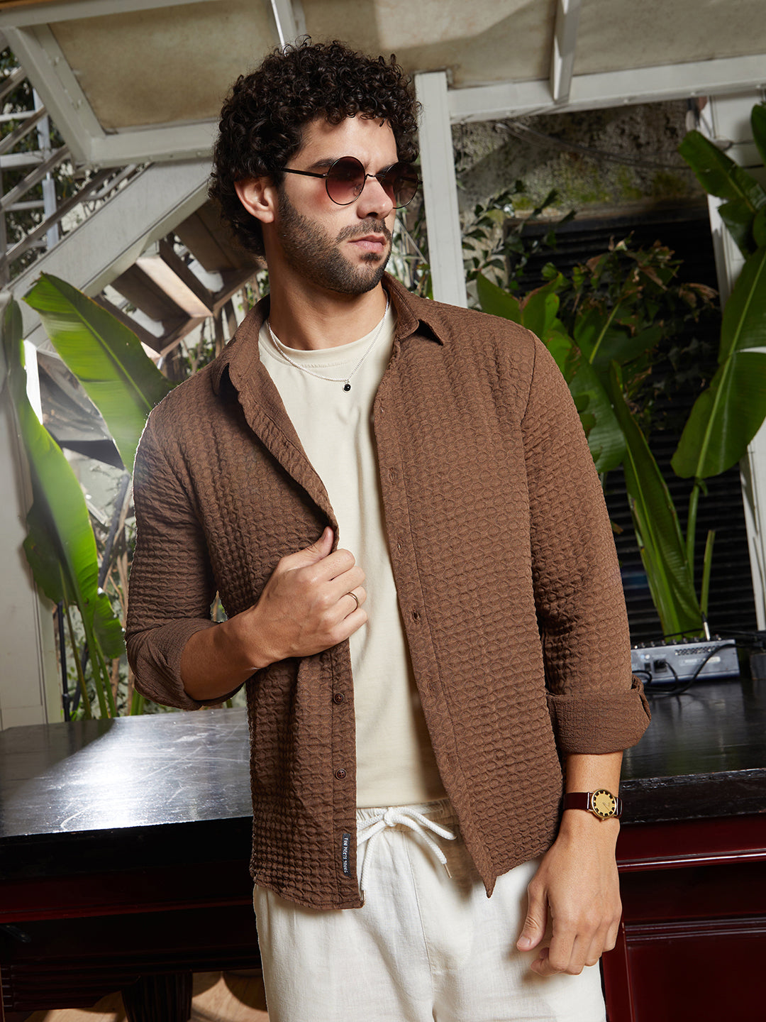 Campus Sutra Ellipse-Lined Shirt