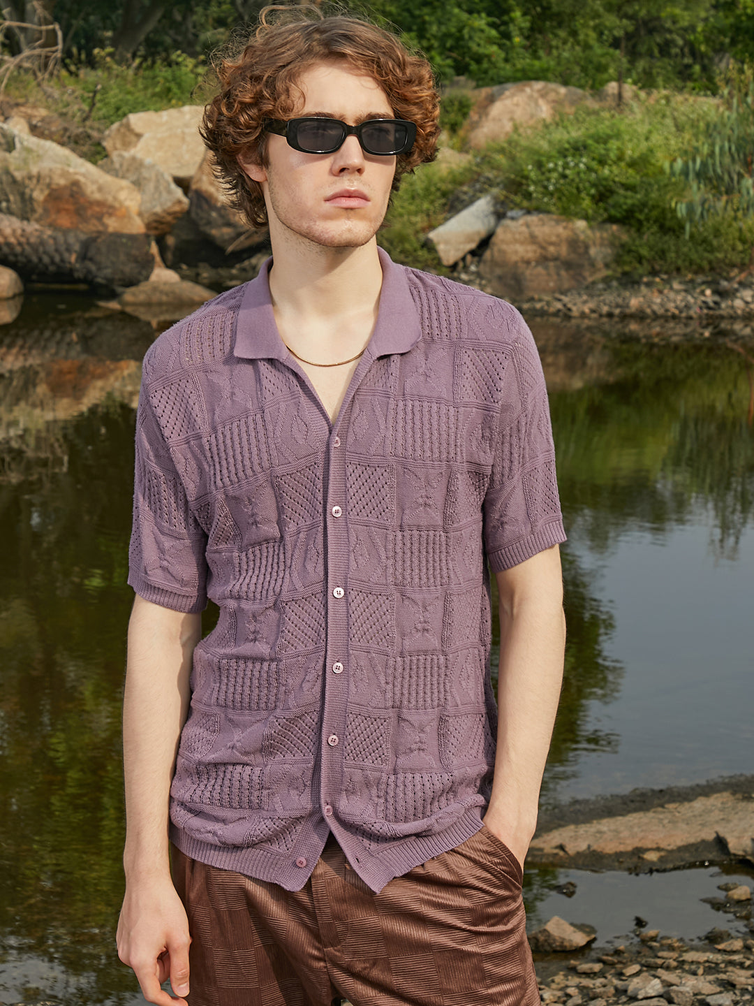 Campus Sutra Patch-Knit Shirt