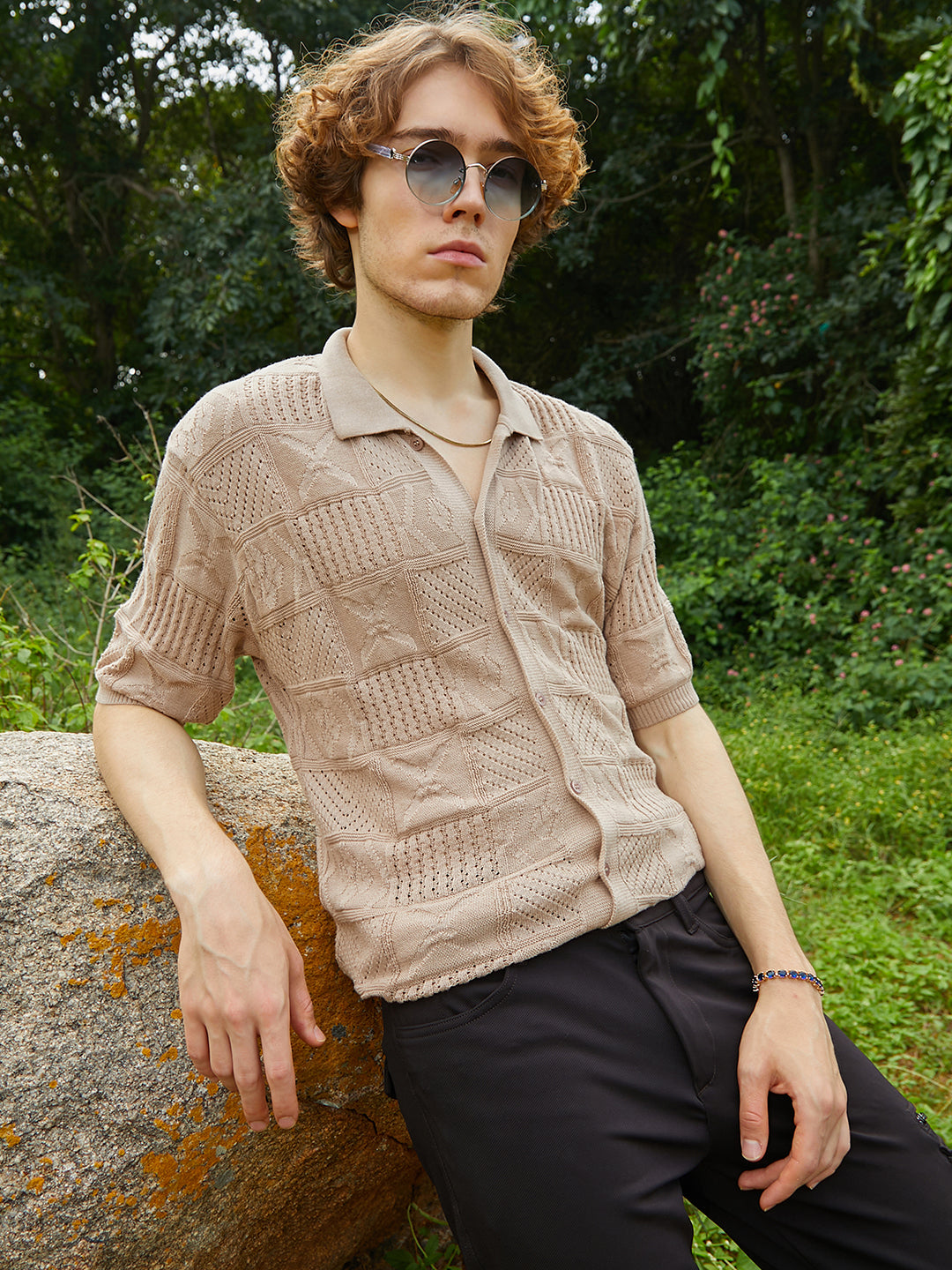 Campus Sutra Patch-Knit Shirt