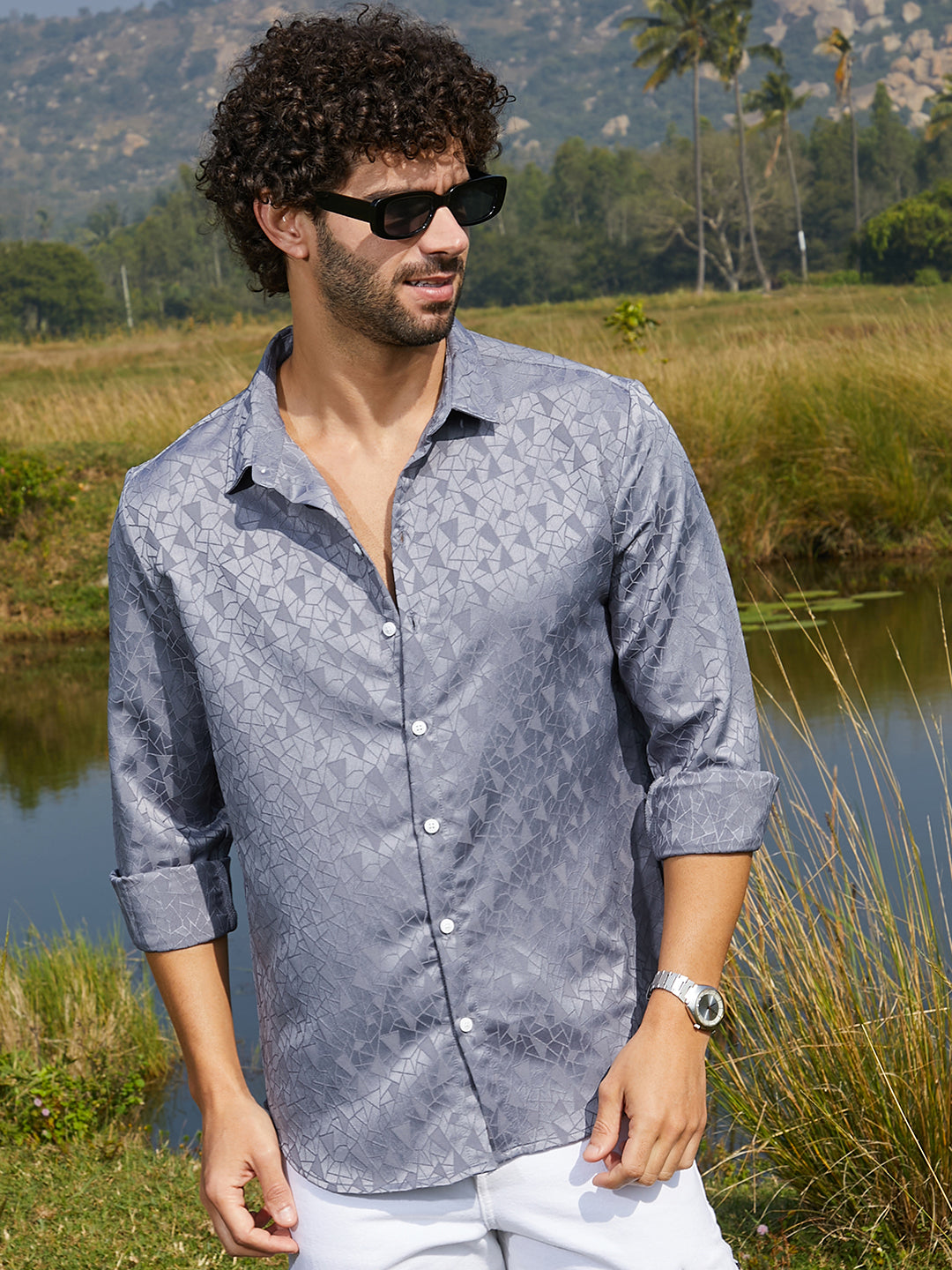Campus Sutra Mozaic-Tactile Shirt