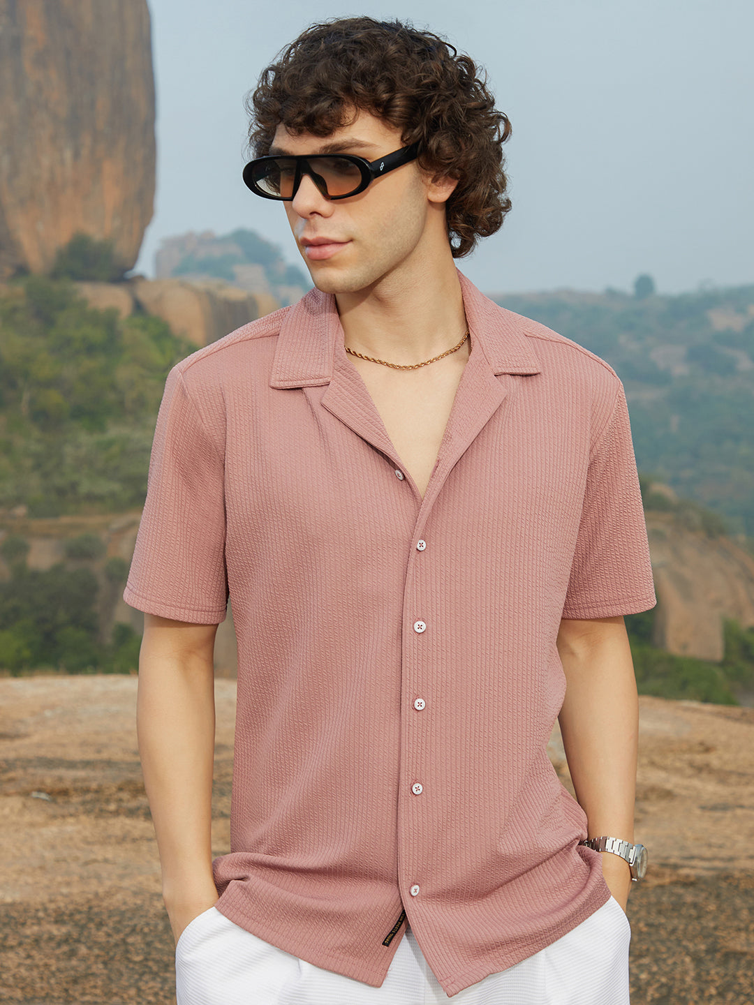 Campus Sutra Rope-Ribbed Shirt