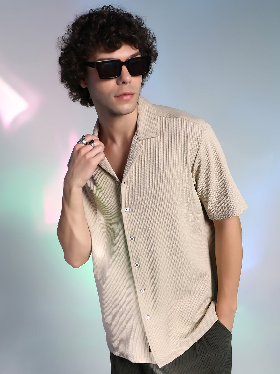 Campus Sutra Rope-Ribbed Shirt
