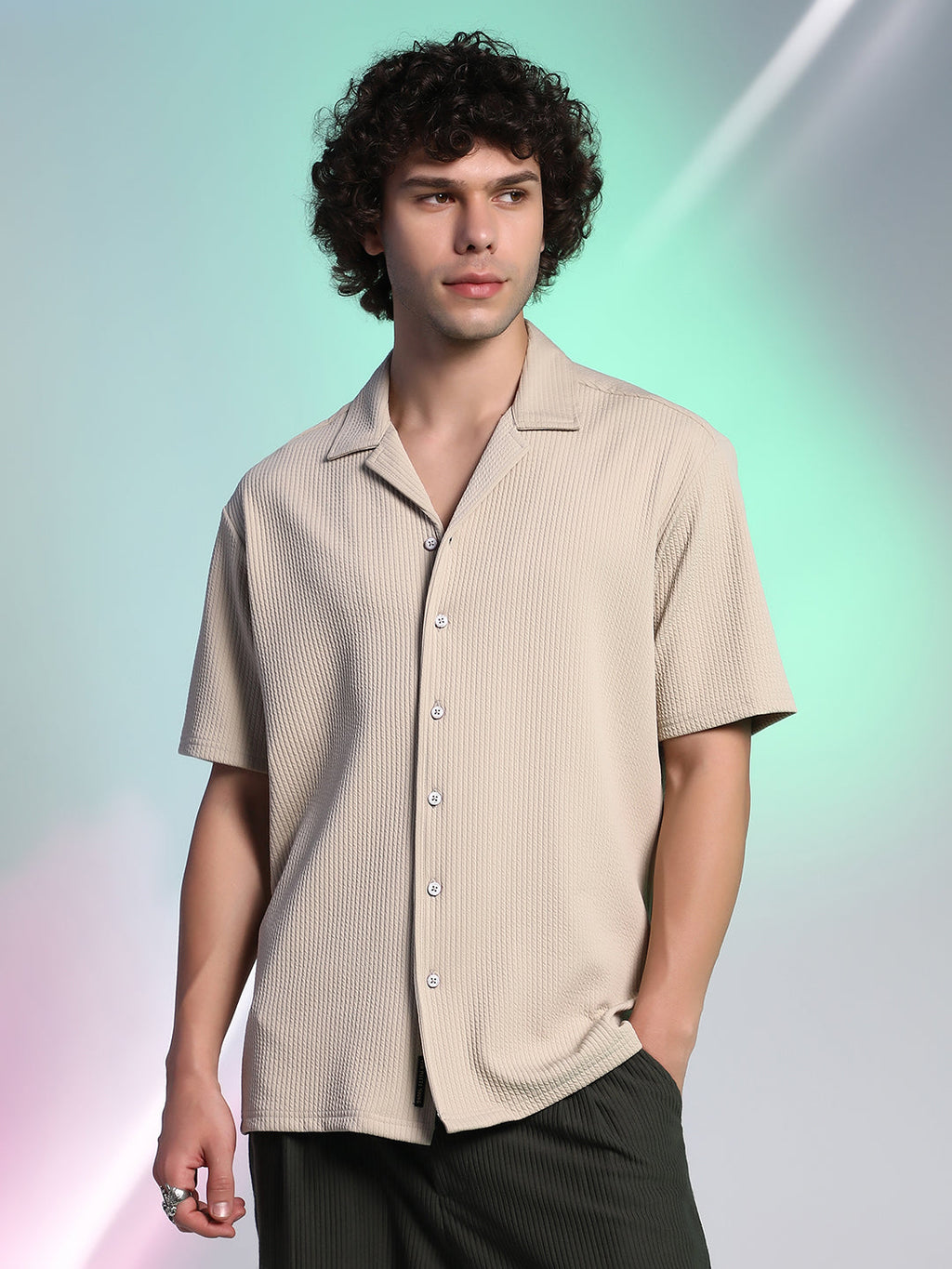 Campus Sutra Rope-Ribbed Shirt