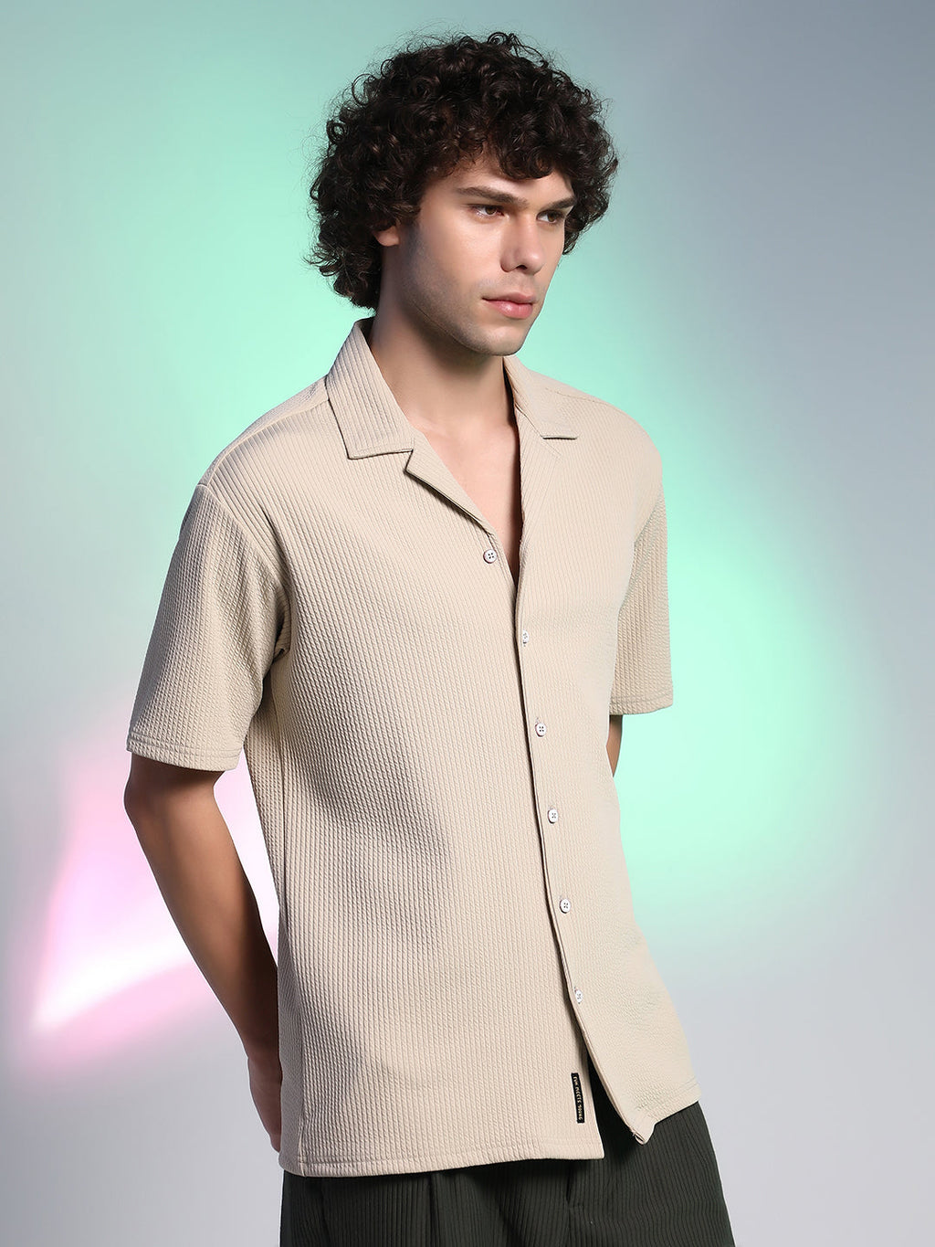 Campus Sutra Rope-Ribbed Shirt