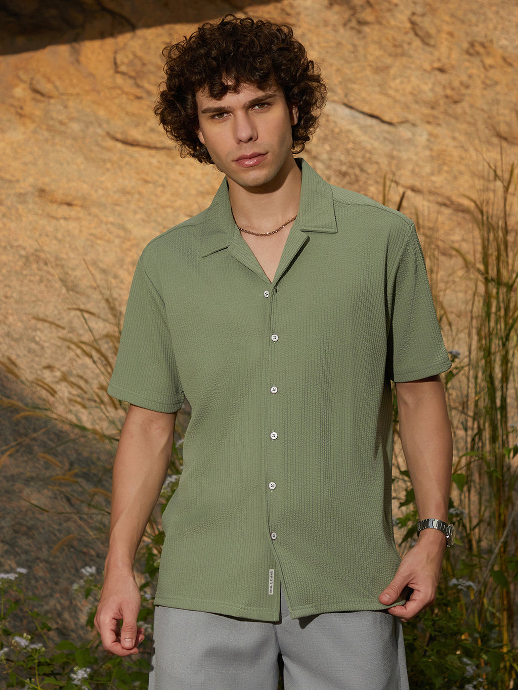 Campus Sutra Rope-Ribbed Shirt