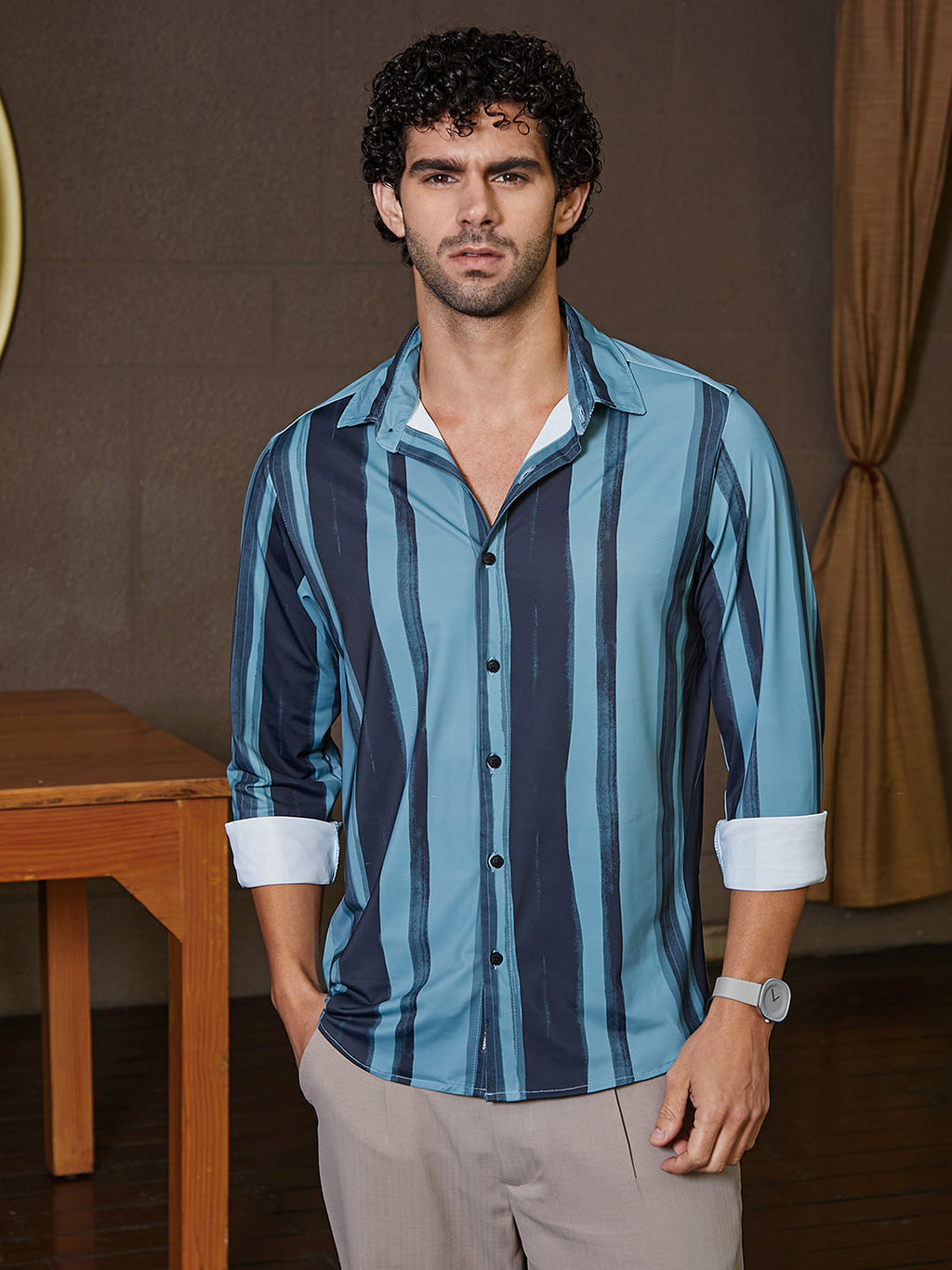 Campus Sutra Brushstroke Pattern Shirt