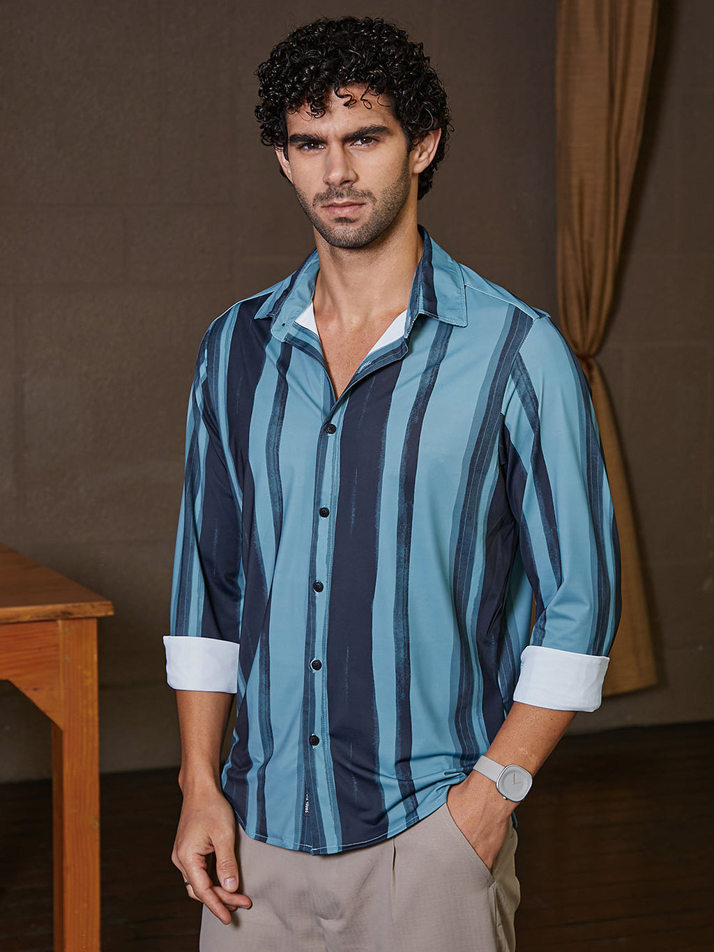 Campus Sutra Brushstroke Pattern Shirt