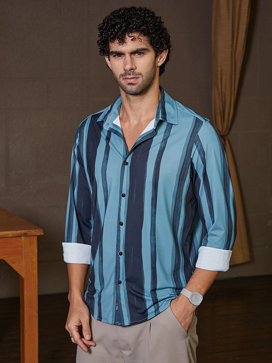 Campus Sutra Brushstroke Pattern Shirt
