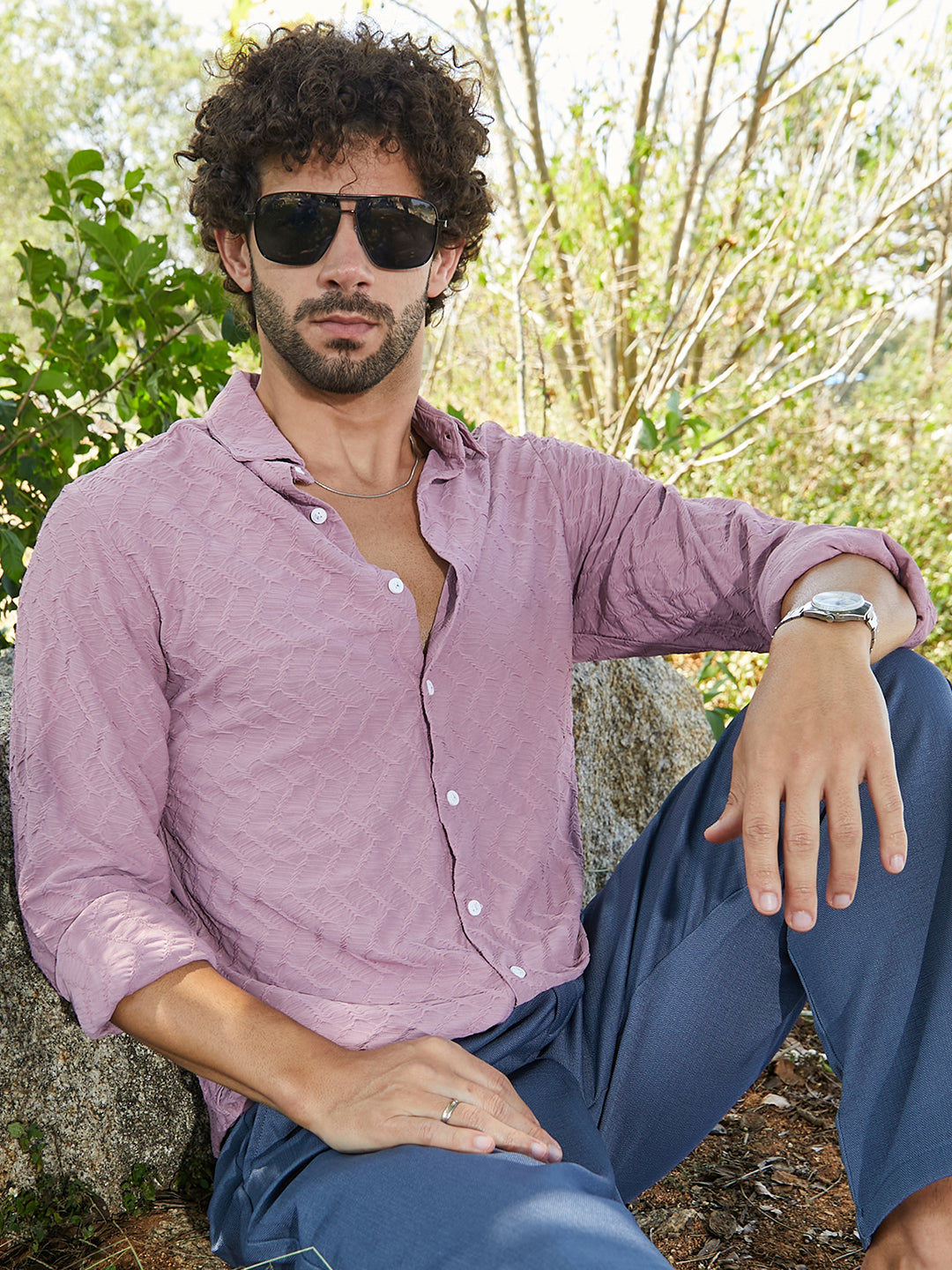 Campus Sutra Herringbone-Tactile Shirt