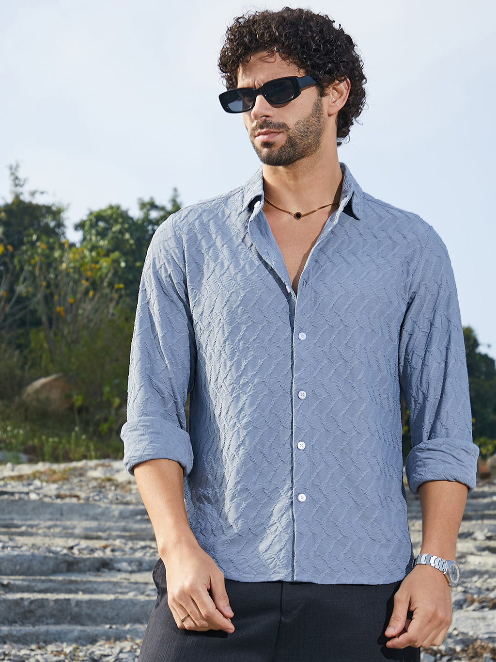 Campus Sutra Herringbone-Tactile Shirt
