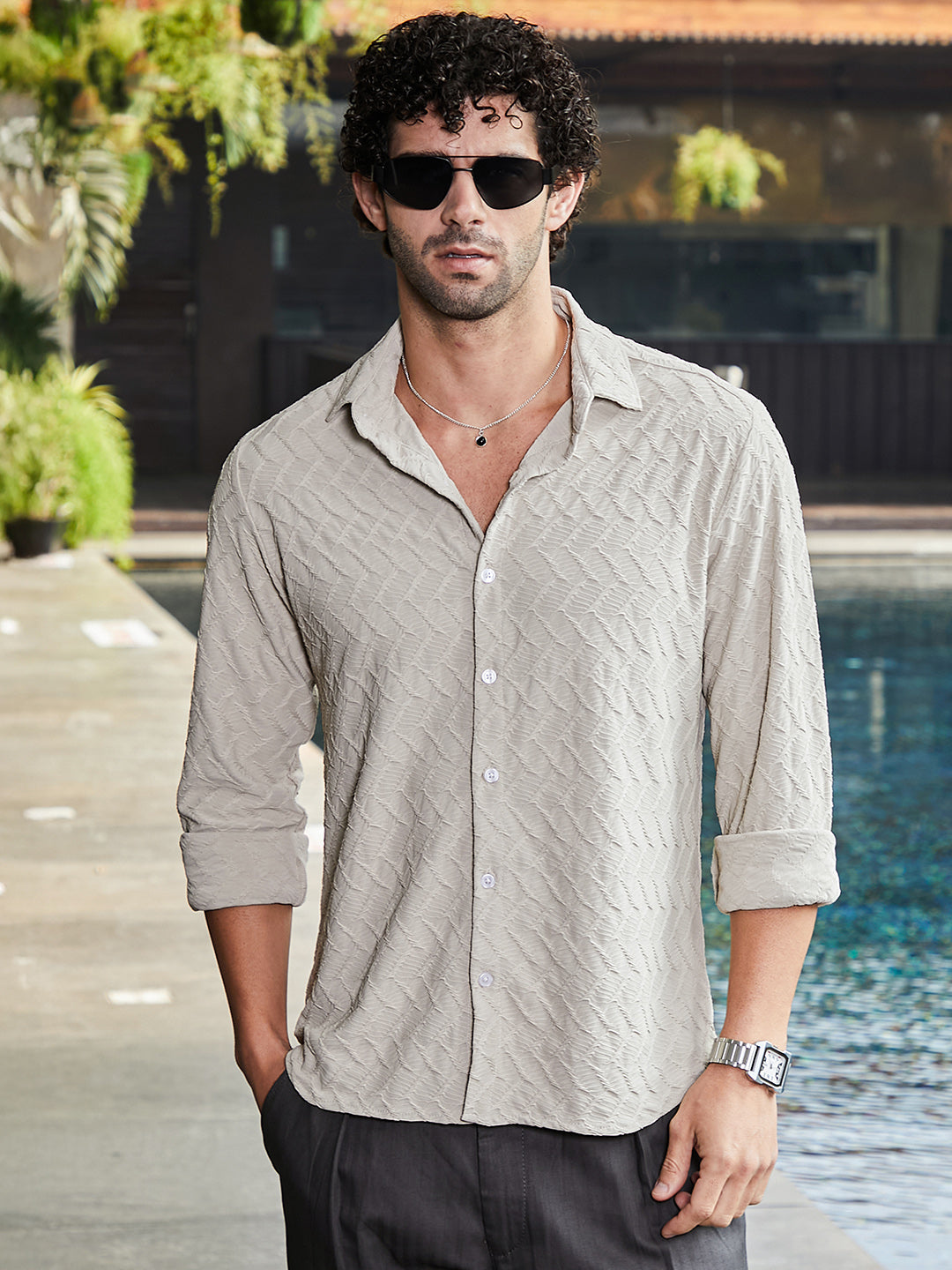 Campus Sutra Herringbone-Tactile Shirt
