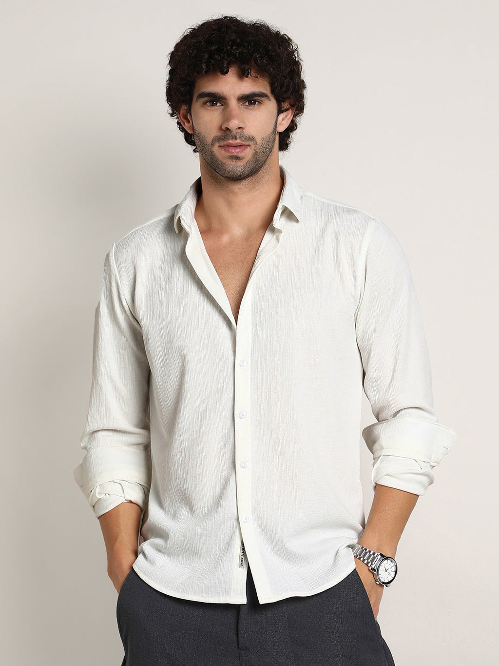 Campus Sutra Solid Jaquard Shirt