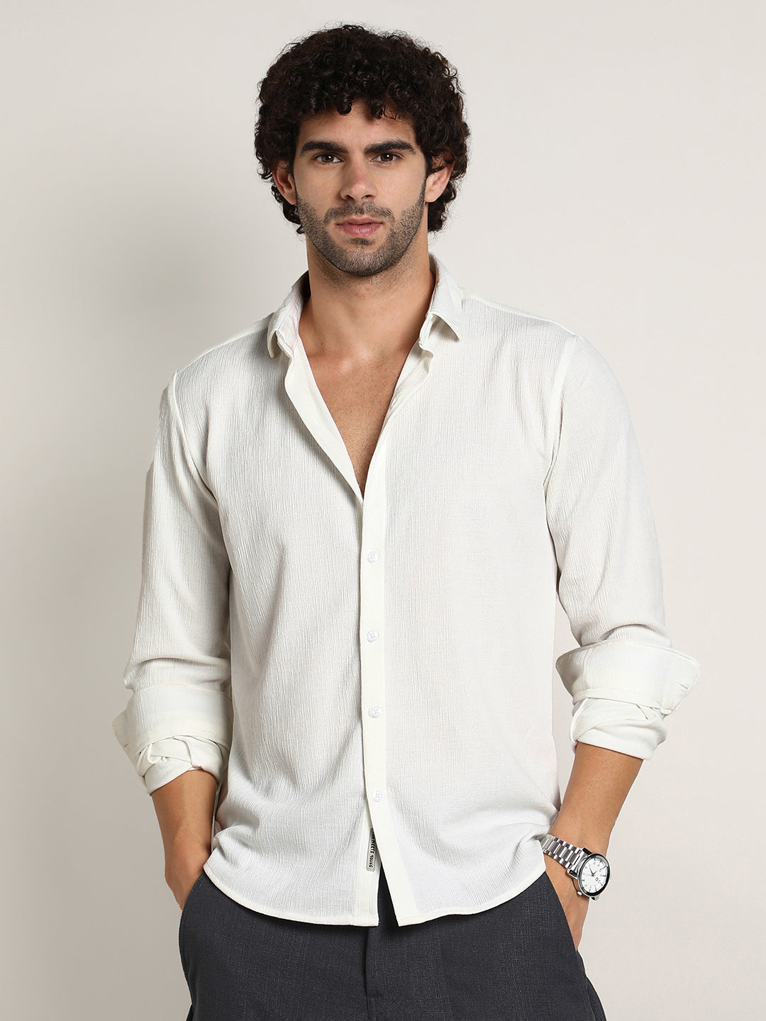 Campus Sutra Solid Jaquard Shirt